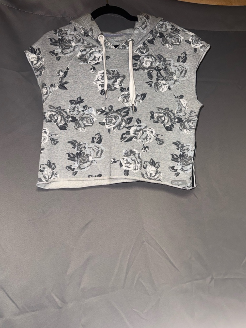 Calvin Klein Gray Floral Cropped Hoodie Tank